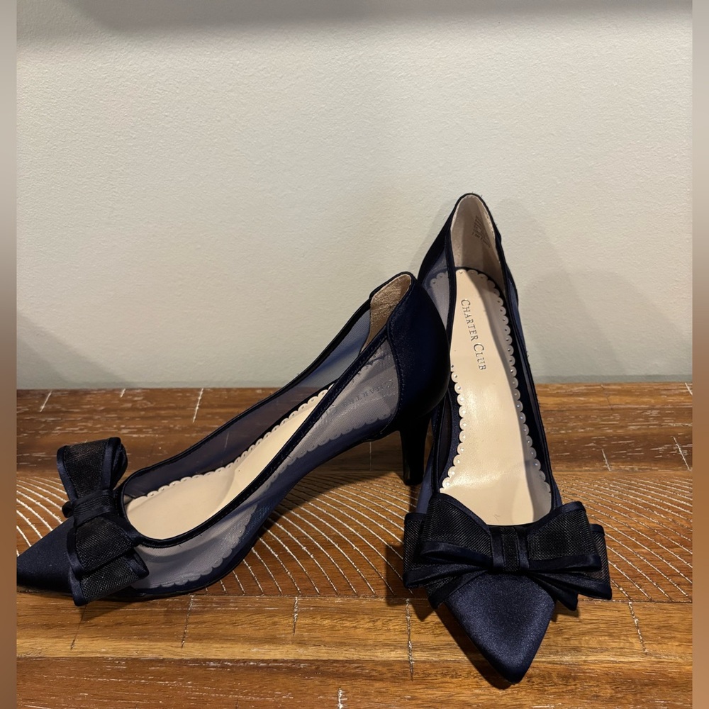 Navy Blue Heels with Bow Accent